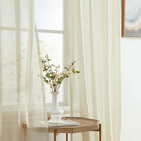 HLC.ME 2 Piece Semi Sheer Voile Window Curtain Grommet Panels, 54" W x 95" L, Beige