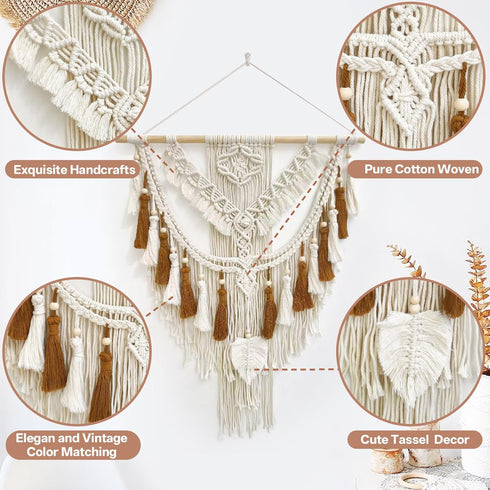 37.4 Lx27.5 lokeisna Macrame Wall Hanging, Woven Tapestry Beige & Dusty Rose Handmade Craft Macrame Wall Room Decor