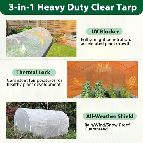 16 10x20FT Grommets, ANGAR Mil Heavy Duty Clear Greenhouse Tarp, Waterproof Clear Tarps with UV Resistant Greenhouse