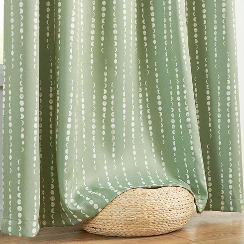 jinchan 95% 84 inch Set 2 Blackout Bohemian Moon Phase Print Bedroom Curtains Long sage Green Pole Pocket Rear tab