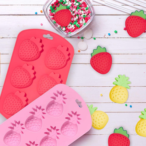Whaline 4 Pack Fruit Shaped Silicone Mold, Pineapple Lemon Watermelon Strawberry Baking Mould, 3D Summer Fruit Ice Mold