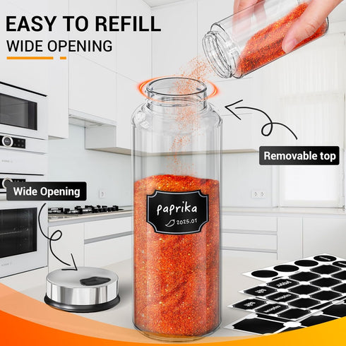 Set, 3 Pack 15 oz 136 1 1 Segarty Spice Jars with Label Large Glass Spice Jars with Shaker Lids, Clear Seasoing Bottles