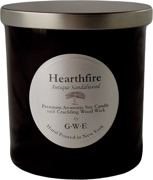 Hearthfire Sandalwood Scented Soy Candle w/Natural Oils, Wood Wick, Smoky Dark Sweet, Made in The USA