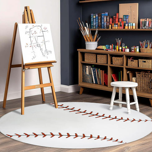 Washable,40 Inch Soft Round Rugs for Bedroom, Baseball Rug for Boys, Bedside Area Kids Carpet, Baseballs Lovers Home