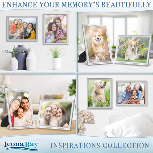 Icona Bay 8x10 Picture Frames, Silver, 6 Pack, Contemporary Picture Frame Set, Wall Mount or Table Top