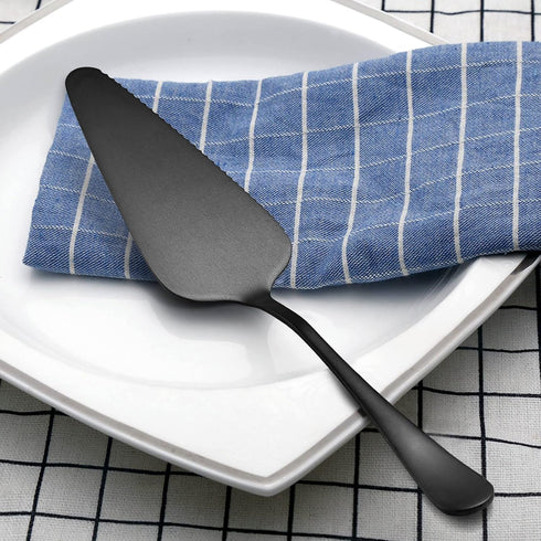 LIANYU 5-Piece Matte Black Serving Utensils Set, Stainless Steel Serving Set with Spoon, Fork, Flatware for Buffet