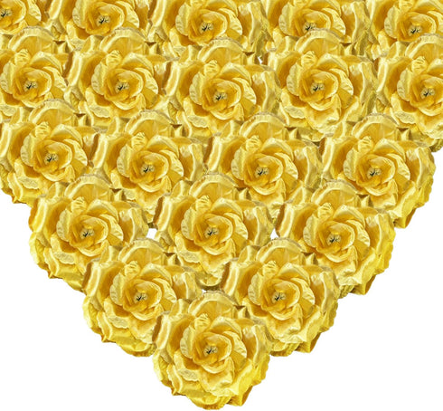 20 Pcs Gold Rose Head Flowers Without Stem - 3 Inch Silk Rose Fake Flowers for DIY Decoration