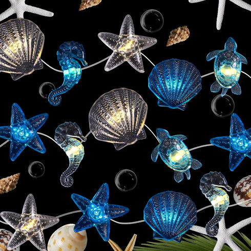2 10ft 30 Zhanmai Pcs Ocean Decor String Lights for Bedroom Nautical Theme Seashell Seahorse Conch LED Battery Operated