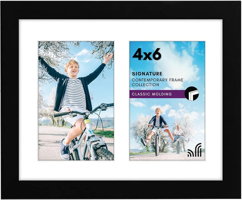 Americanflat 4x6 Double Picture Frame, Shatter-Resistant Glass, Fits Two 4x6 Photos or One 8x10, Black