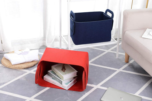 Storage Basket Felt Storage Bin, Collapsible Organizer with Carry Handles for Office, Bedroom, Nursery