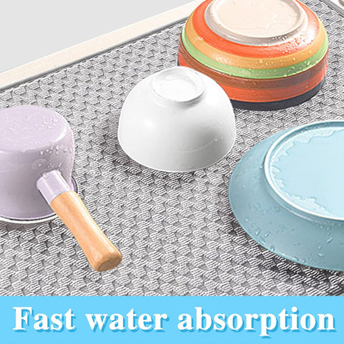 2 Pack Microfiber Dish Drying Mat 24*17 inch, Absorbent Dish Drainer for Kitchen Counter, Sinks, Draining Racks (Gray)