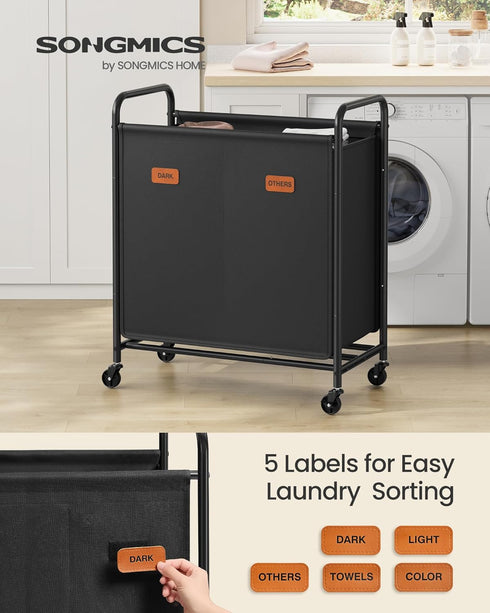2-Section URLS210B01 SONGMICS Laundry Sorter, Laundry Hamper with Wheels, Rolling Clothes Hamper Cart with Large