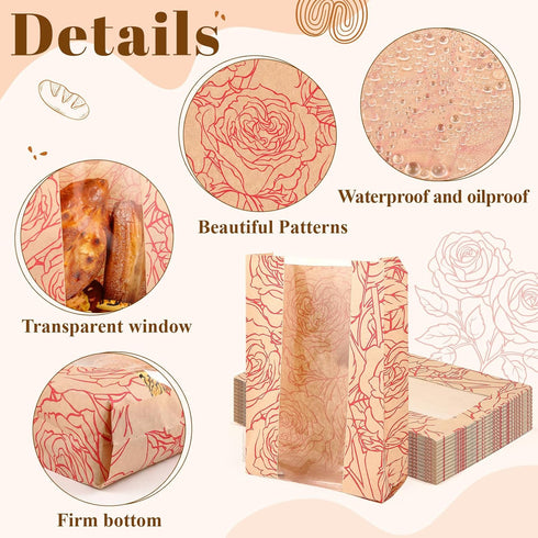 50 Pack 500pcs Packaging 14x8.3x3.2 Bread Bags Bulk for Homemade Bread Kraft Sourdough Bread Bags with Love Stickers