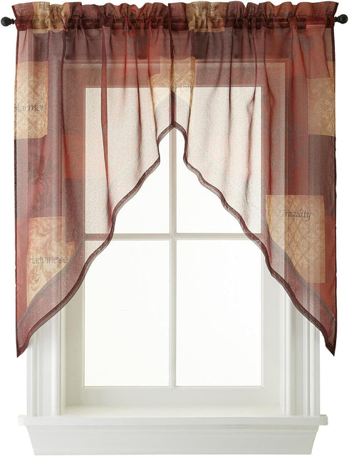 No. 918 Eden Inspirational Patchwork Semi-Sheer Kitchen Curtain Swag Pair, 56" x 36", Multi