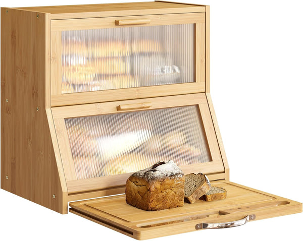 BMOSU Double-Layer Large Bread Box with Cutting Board for Kitchen Countertop Bread