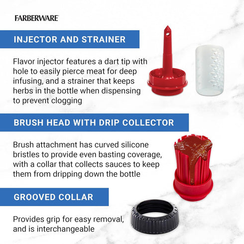 Farberware BBQ Squeeze Bottle: Flavor Basting Set for Mess Free Cooking Indoors and Outdoors, Dishwasher Safe with