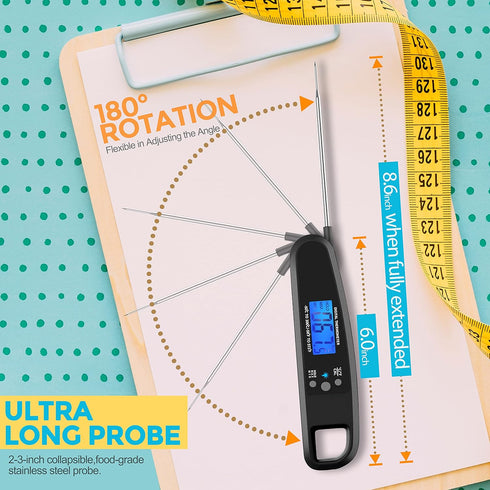 Instant Read Meat Thermometer for Kitchen Cooking, Ultra Fast Waterproof Digital Food Thermometer with Backlight