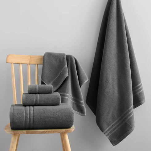 Set 6 Sets 2 2 2 650GSM REDKISS Dark Gray Towels Piece Cotton Towel with Bath Towels, Hand, Washcloths, Hotel Quality