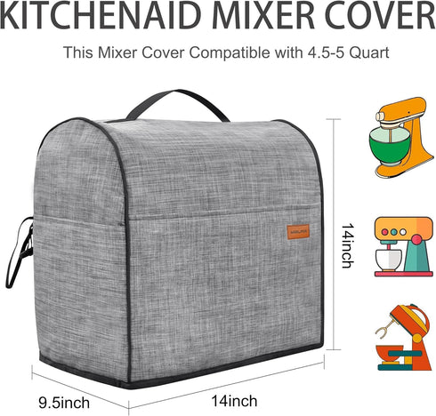 Stand Mixer Cover Compatible with KitchenAid Mixer, Dust Cover with Zipper Pocket for Kitchenaid 4.5-5Qt Mixer Accessories Kitchenaid Mixer Attachments KitchenAid Classic,Grey by MARLIFER