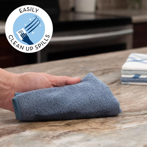 12 12 6PK 3X 3X S&T INC. Dish Cloths for Washing Dishes, Microfiber Cleaning Cloth for Home, Blue/Plaid, in. x in.