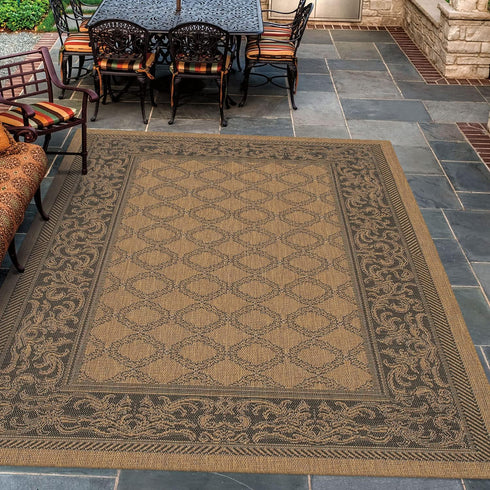Couristan Recife Garden Lattice Indoor/Outdoor Area Rug, 3'9" x 5'5", Cocoa-Black by Couristan