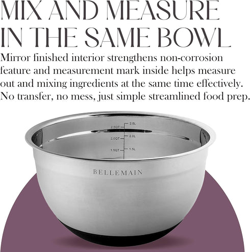 Bellemain Stainless Steel Non-Slip Mixing Bowls with Lids, 4-Piece Set