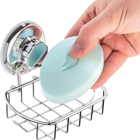 HASKO Suction Soap Dish with Hooks, Powerful Vacuum Suction Cup Soap Holder for Bathroom & Kitchen