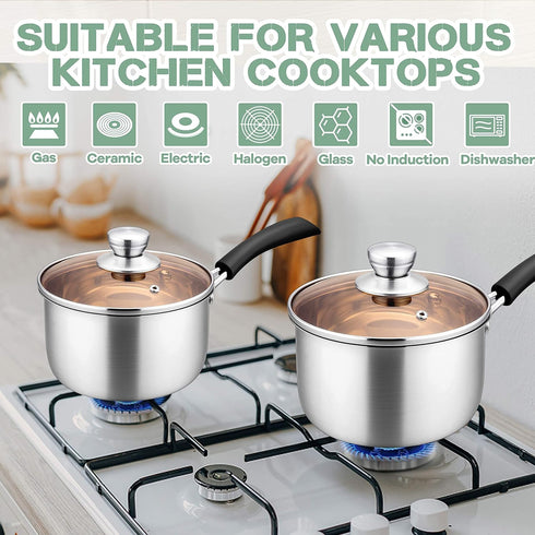 Herogo 1 Quart Saucepan with Lid, 18/10 Stainless Steel Small Pot for Gas Electric Stove Top