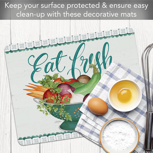 Cut N' Funnel Eat Fresh Designer Flexible Plastic Cutting Board Mat, 15" x 11.5", Made in the USA