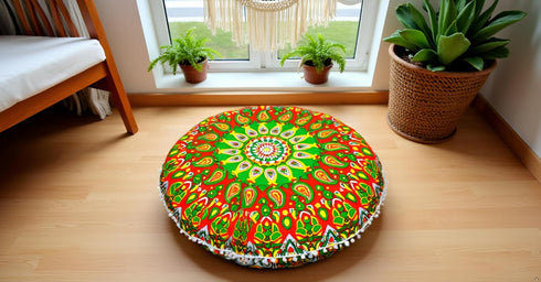 22" CRAFT KALA Round Mandala Comfort Meditation Floor Pillow Cover, Large Pillows Seating Cover for Adults, Cushions