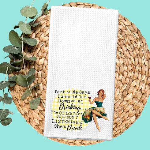 Funny Vintage 1950's Housewife Pin-up Girl Waffle Weave Microfiber Towel - Kitchen Linen Gift for Her BFF, "Part of my