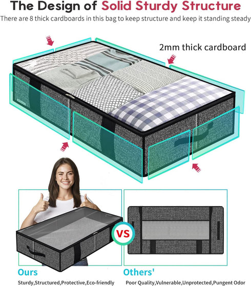 Onlyeasy Underbed Fabric Storage Bags Organizer with 4 Handles, 2 Zippers, Large Clear Window for Clothes, Blankets, 2