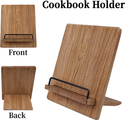 Wooden Cookbook Stand Cutting Board | Adjustable Recipe Holder with Pull-Out Stand