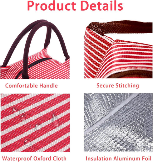 2PCS Reusable Lunch Tote Bags, Portable Insulated Lunch Cooler Bag for Picnic Office Beach (Green+Red)