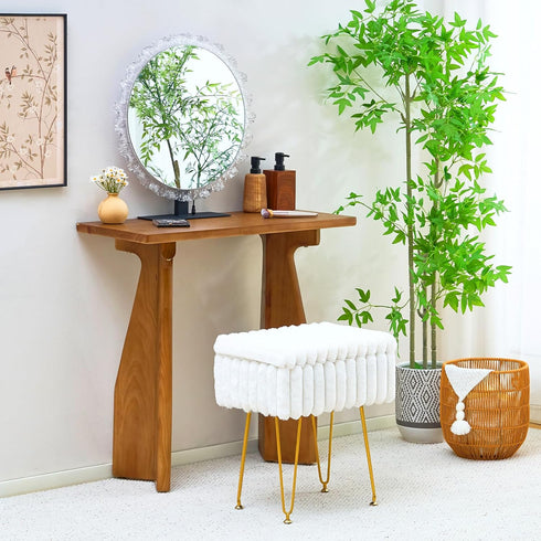 16.5" 11.8" 18" Wimarsbon Storage Ottoman, Vanity Stools with Metal Legs, x x Modern Faux Mink Fur Footstool, Makeup