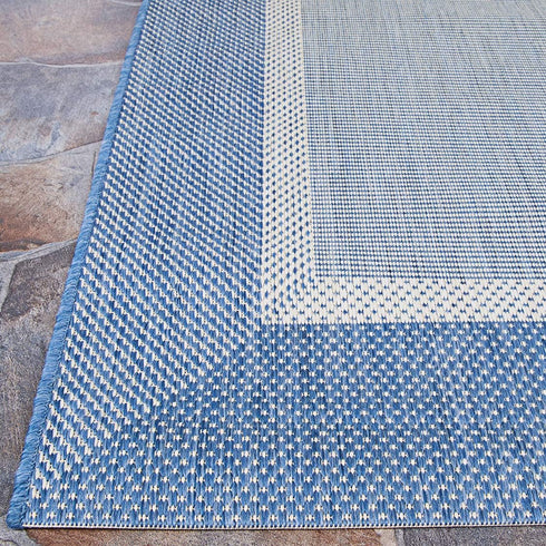 2' 3'7" Set, Couristan Recife Indoor Outdoor Rug - Stria Texture x Rectangle in Blue, Hose Washable, Low Pile, Pet- Kid