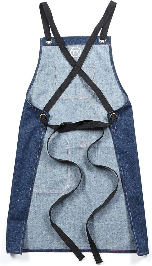 Outset Cross Back Blue Denim Grill and Kitchen Apron with Pockets, 27" x 30"