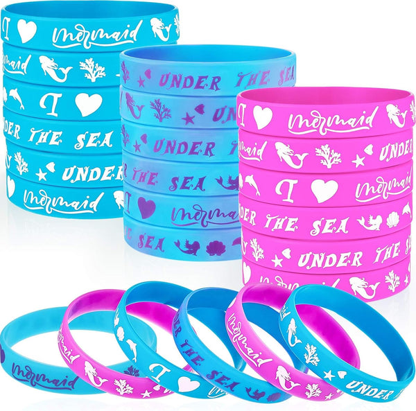 Gejoy 30 Pieces Mermaid Party Favors, Mermaid Silicone Wristband Bracelets for Under The Sea Birthday Party Supplies