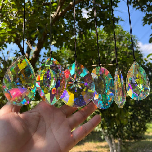 SANPLMG 6Pcs Crystal Sun Catcher Prisms, Suncatchers for Windows Hanging, AB Colored Chandelier Crystals Prisms