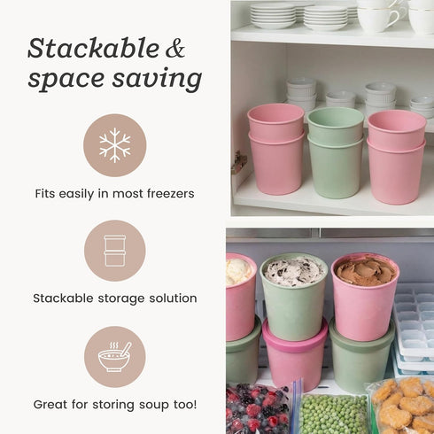 StarPack (2-Pack, 1 'Freeze The Day' Homemade Ice Cream Containers Quart) - Airtight Silicone Lids, BPA-Free Reusable