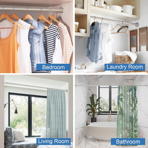 Adjustable Shower Curtain Rod 32-75 Inch, Stainless Steel Spring Tension Telescoping Curtain Rod for Bathroom or Windows