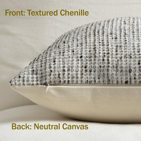 Purewish Pack 2 24x24 of Neutral Euro Sham Covers Boho Textured Dots Stripe Chenille Large Square Decorative Throw