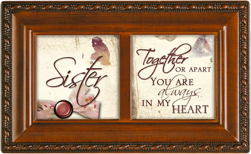 Petite Music Box, Cottage Garden Sister Ribbon, Plays That's What Friends are for, Woodgrain Rope Trim