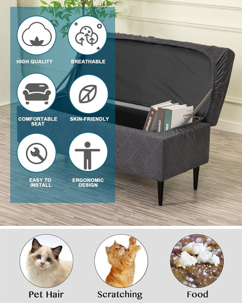 CRFATOP Jacquard Ottoman Stool Cover Stretch Folding Storage Footstool Bench Slipcovers Upholstered Foot Chest Chair