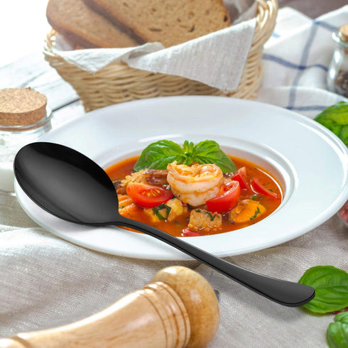 LIANYU 8 Pack Large Black Serving Spoons, 9.8 Inch Stainless Steel Utensils Set