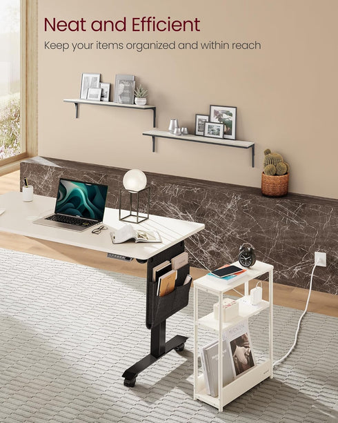 3-Tier ULET335W01 VASAGLE Side Table with Charging Station, Narrow End Table, Nightstand, Sofa Table for Small Spaces