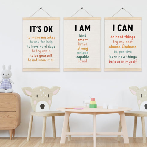 Koesus 12x16 Inch Set 3, Inspirational Classroom Wall Art Poster Hanger Frame of Positive Affirmations for Kids