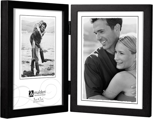 Malden International Designs Black Concept Wood Picture Frame, Double Vertical, 2-5x7, Black