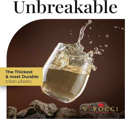 Vivocci Unbreakable Plastic Stemless Wine Glasses 12.5 oz | Shatterproof Glassware | Set of 6