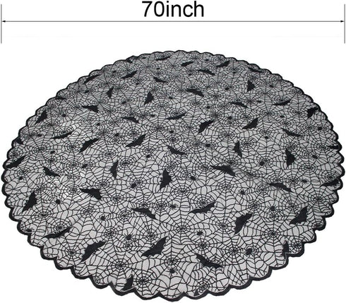 Black Lace Tablecloth Round Overlay, 70" for Halloween Party, Easter, Fireplace, and Mantle Cover Decoration